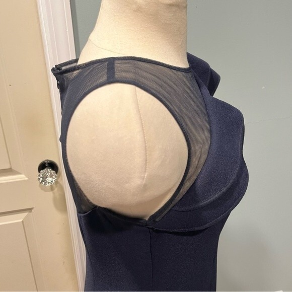 Eliza J. Navy Blue One Shoulder Illusion Ruffle Mermaid Gown Size 6 - Picture 5 of 14